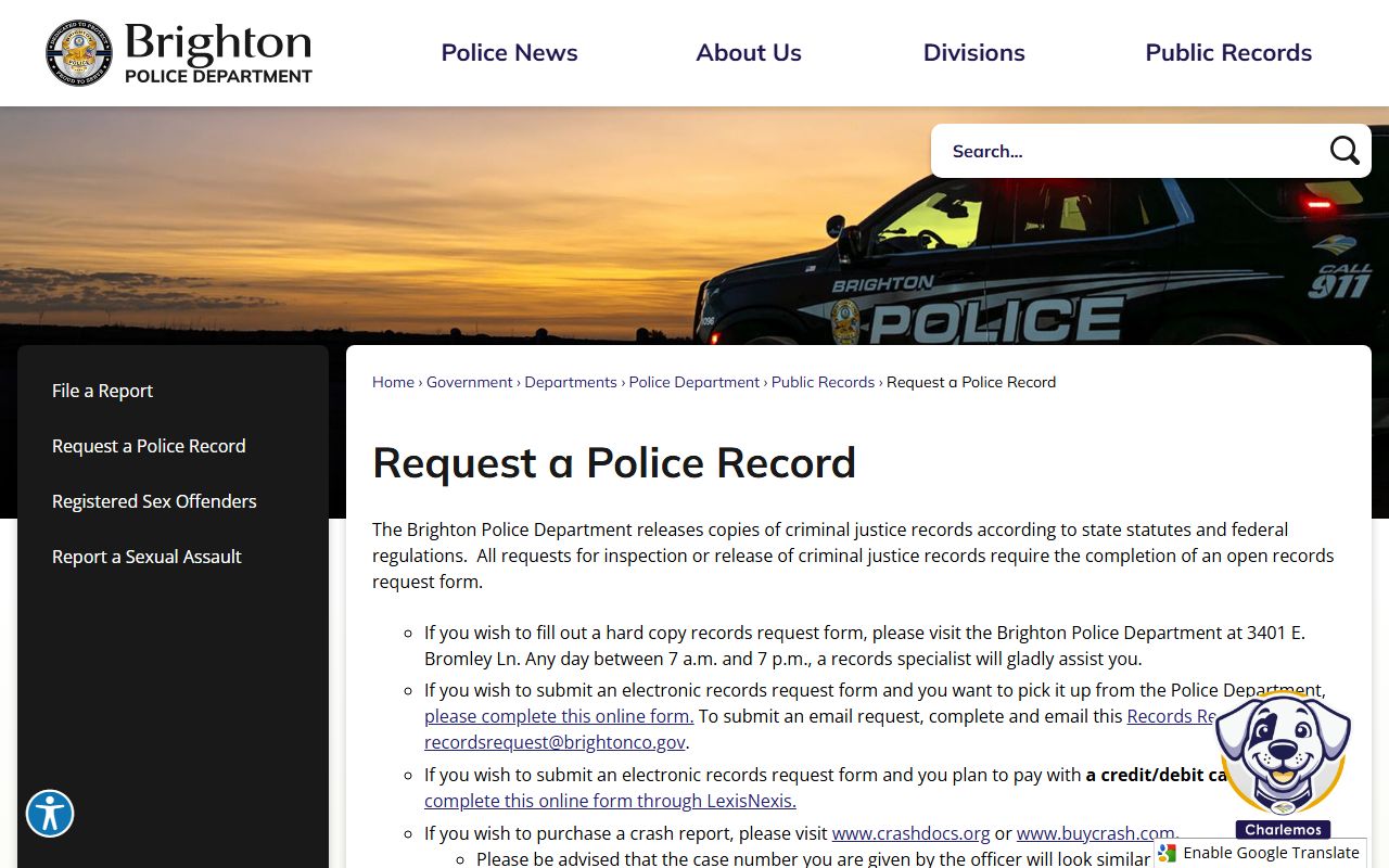 Brighton Police records request information