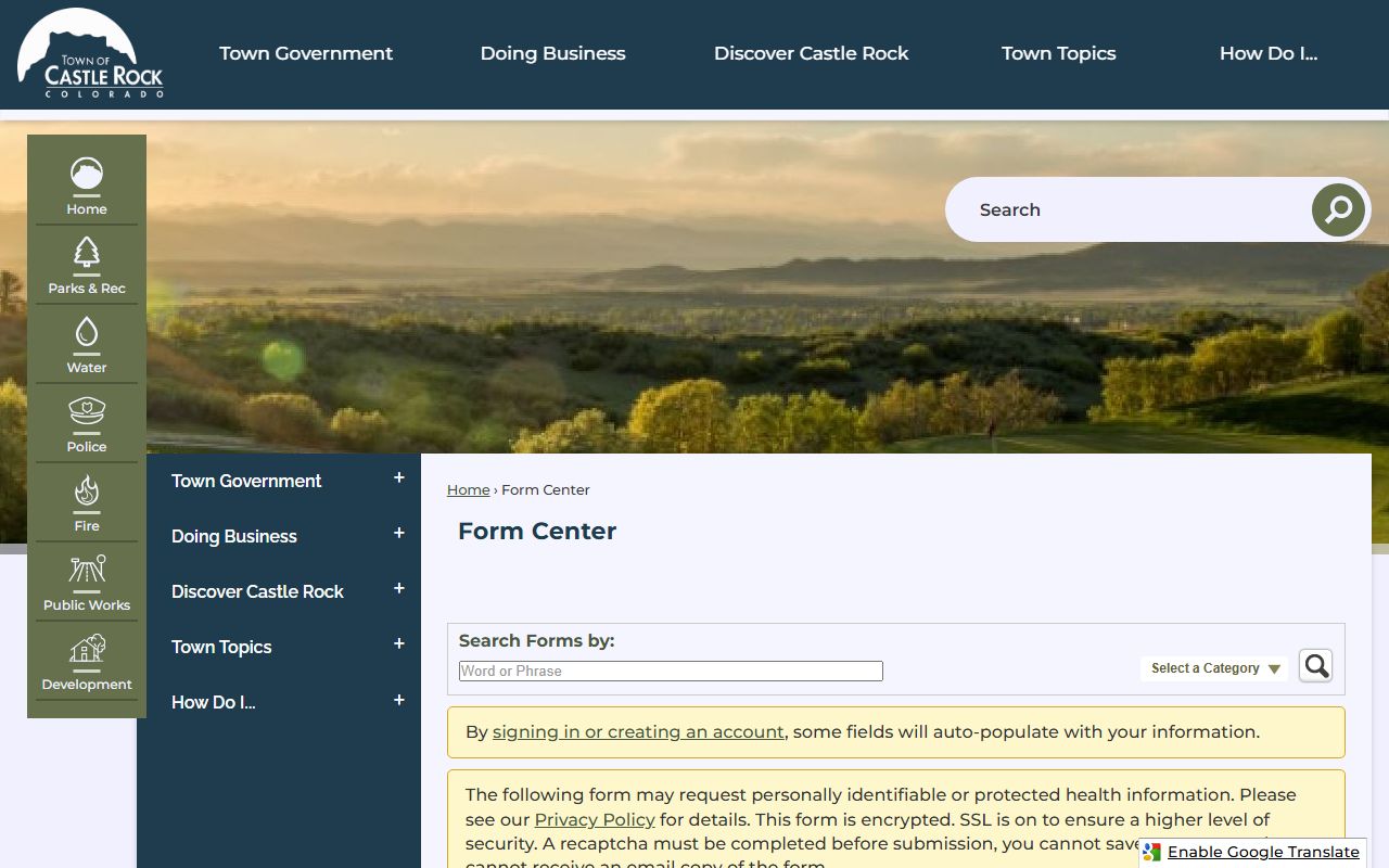 Castle Rock Police records request form