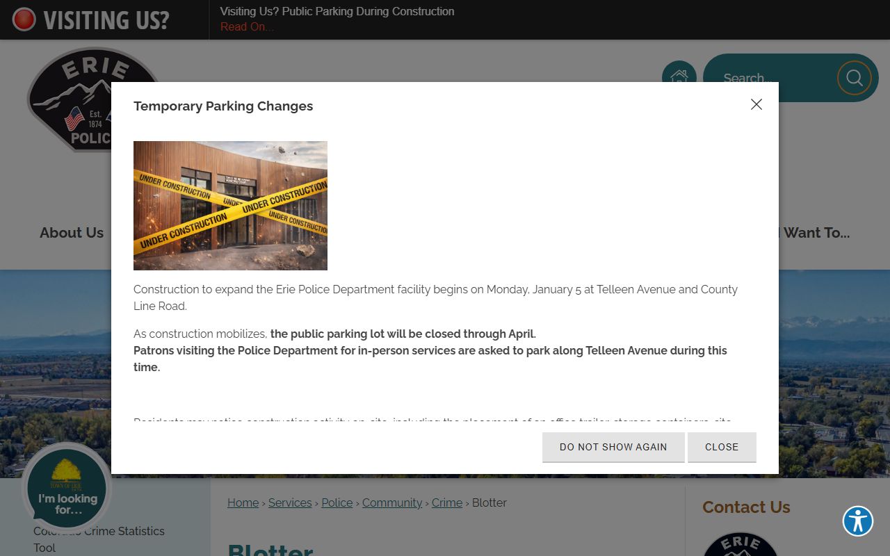 Erie Police Department interactive blotter interface