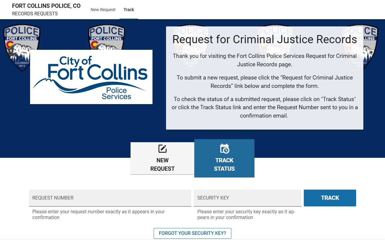 Fort Collins Police Department JustFOIA records portal