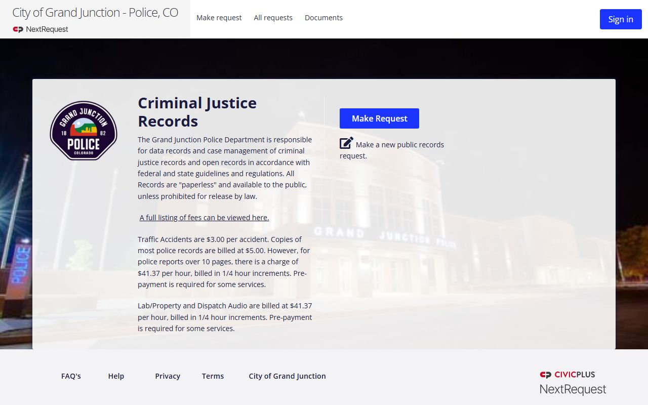 Grand Junction Police Department NextRequest records portal