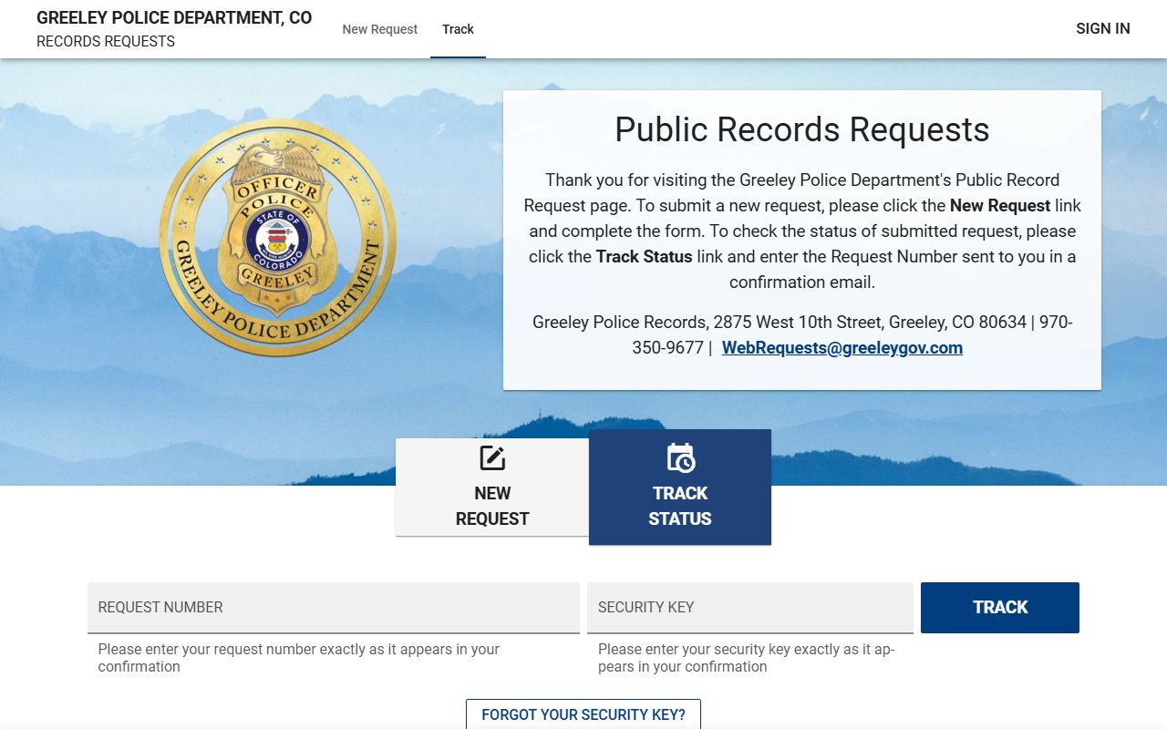 Greeley Police Department JustFOIA records portal