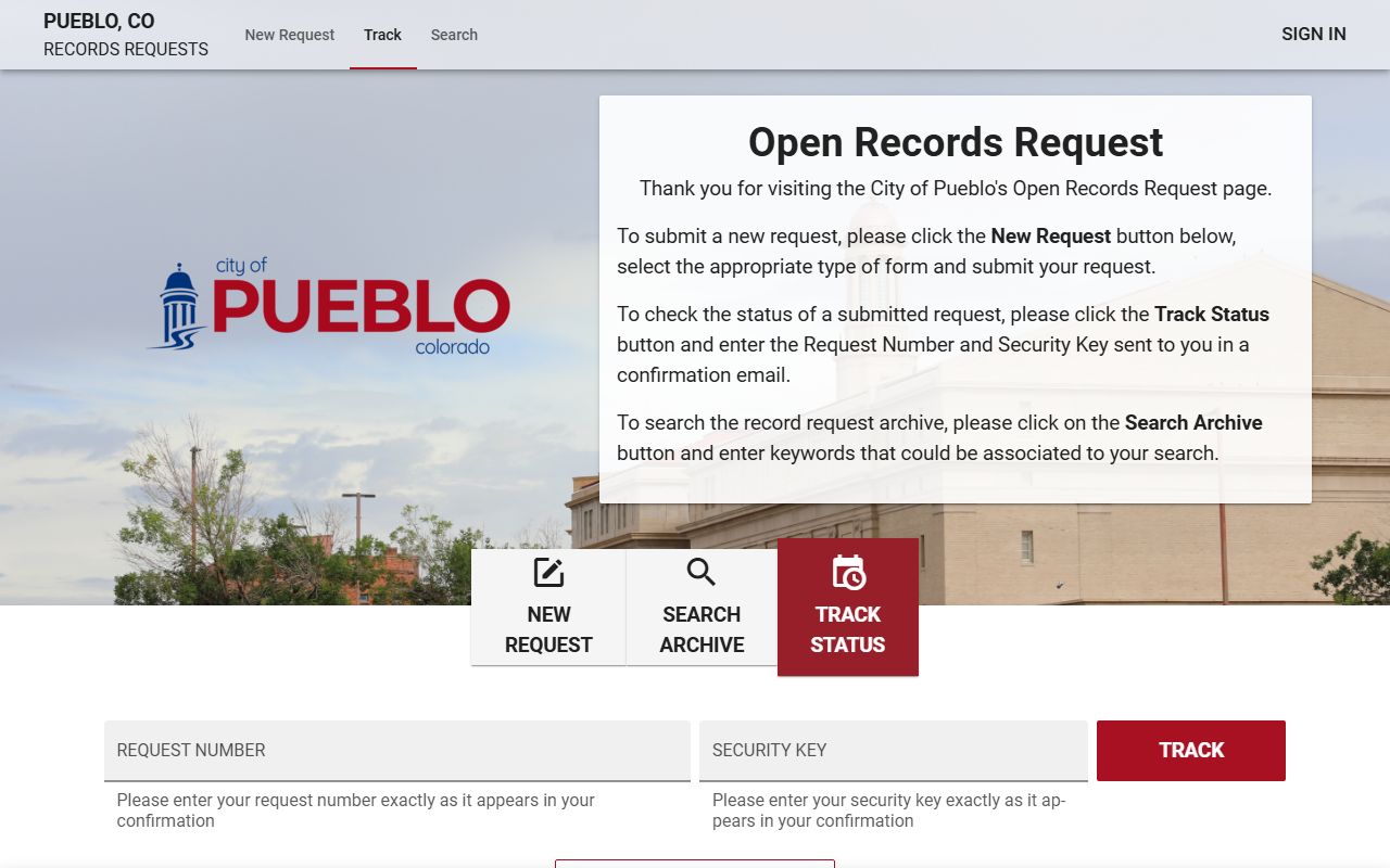 Pueblo Police Department JustFOIA records portal