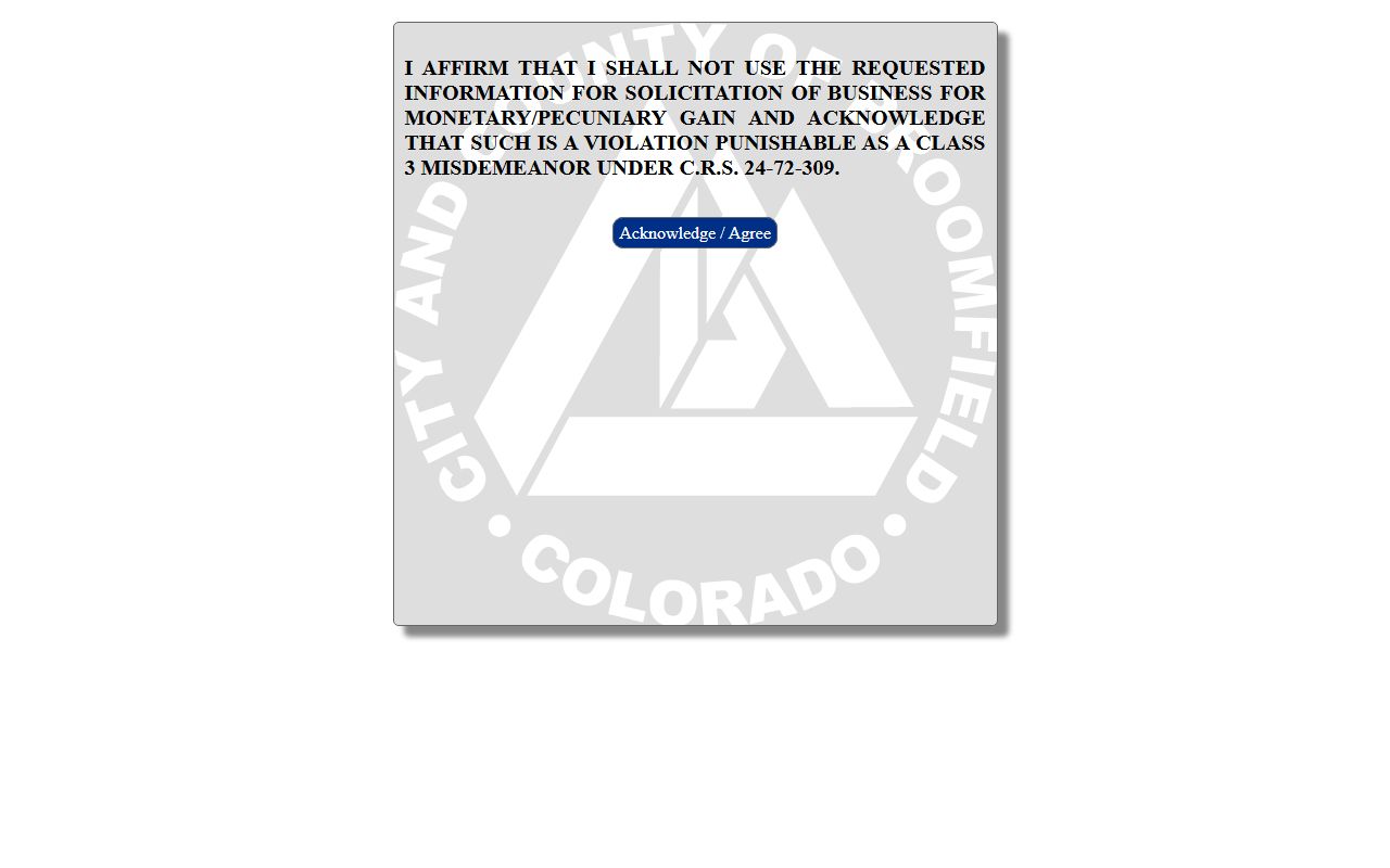 Broomfield Police Department active booking page showing current inmates