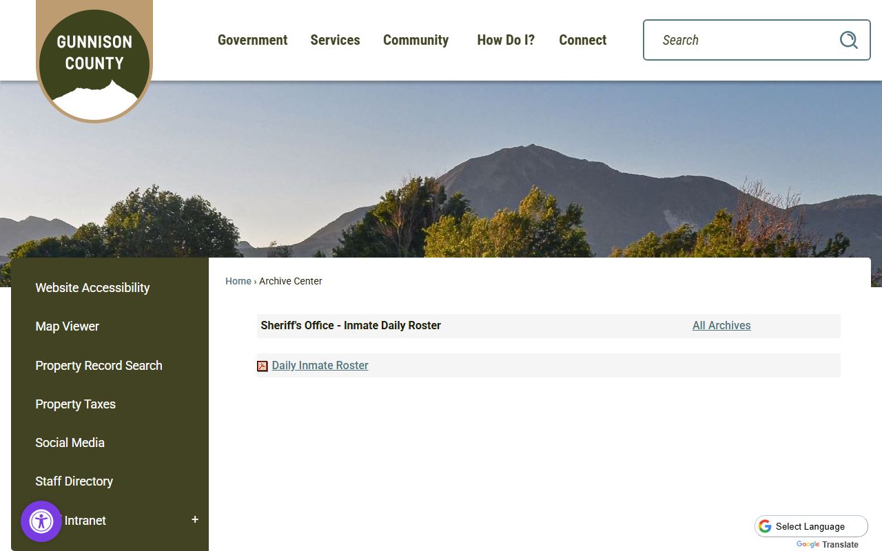 Gunnison County daily jail roster showing inmate information