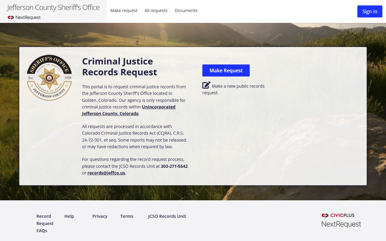 Jefferson County NextRequest portal for records requests