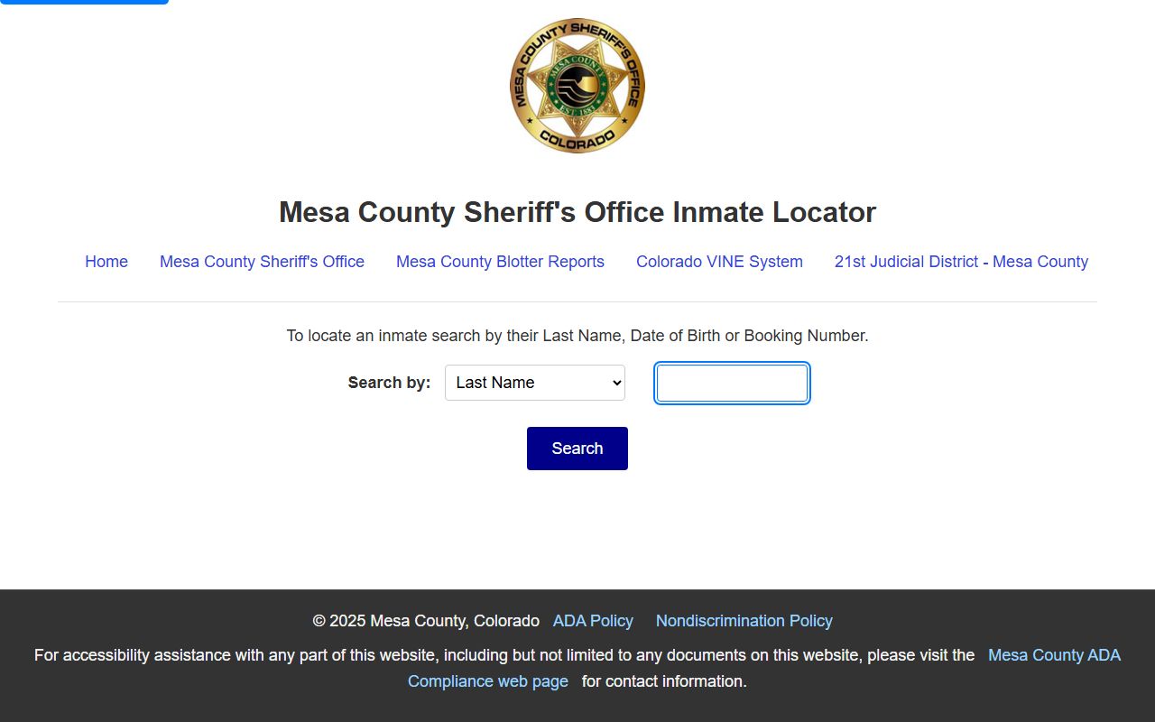 Mesa County Sheriff inmate locator showing current jail bookings