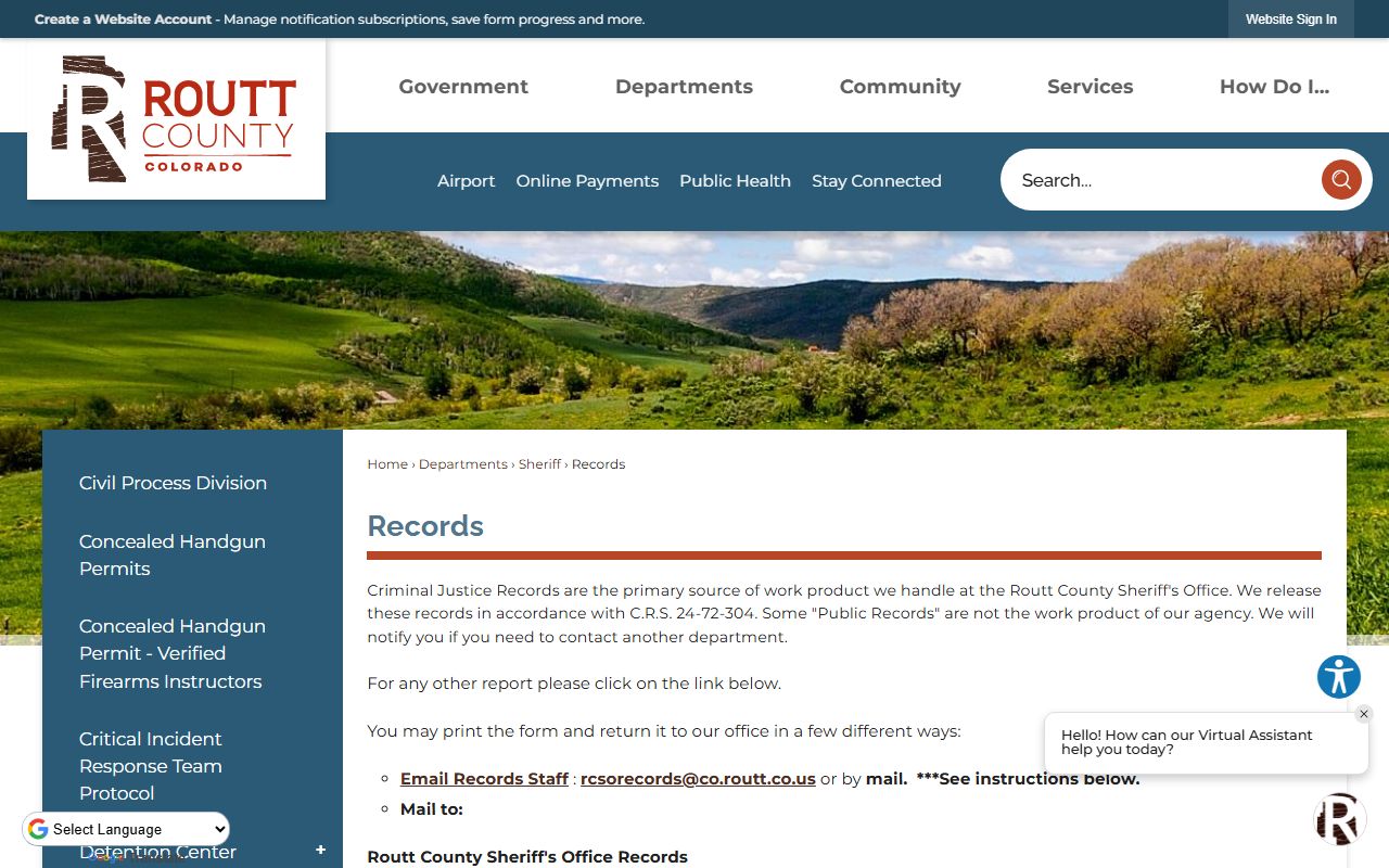 Routt County Records Division information and request portal
