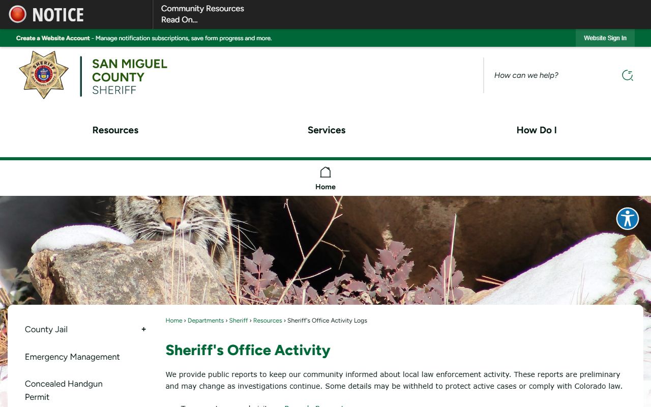 San Miguel County activity logs showing law enforcement incidents