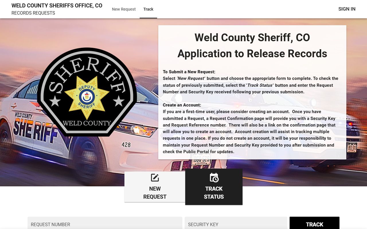 Weld County JustFOIA portal for public records requests