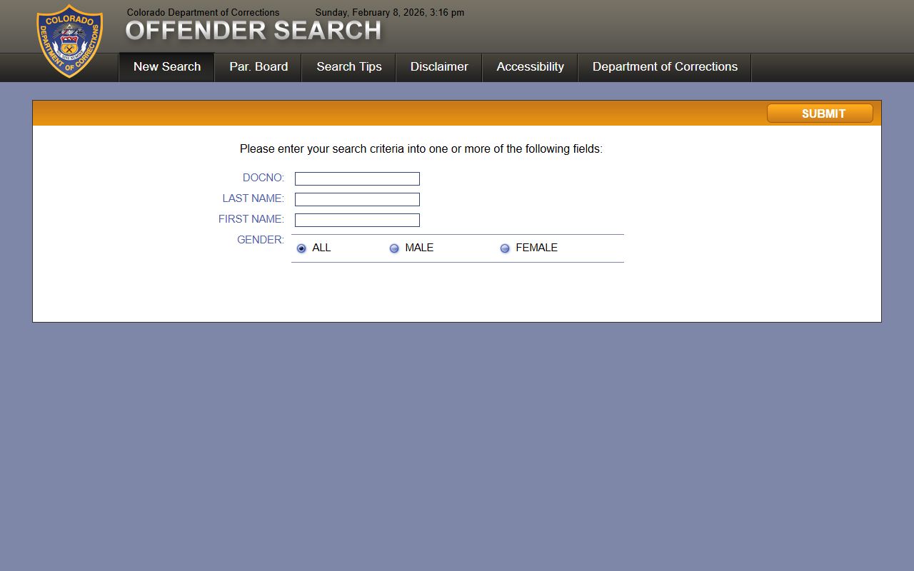 Colorado Department of Corrections offender search database