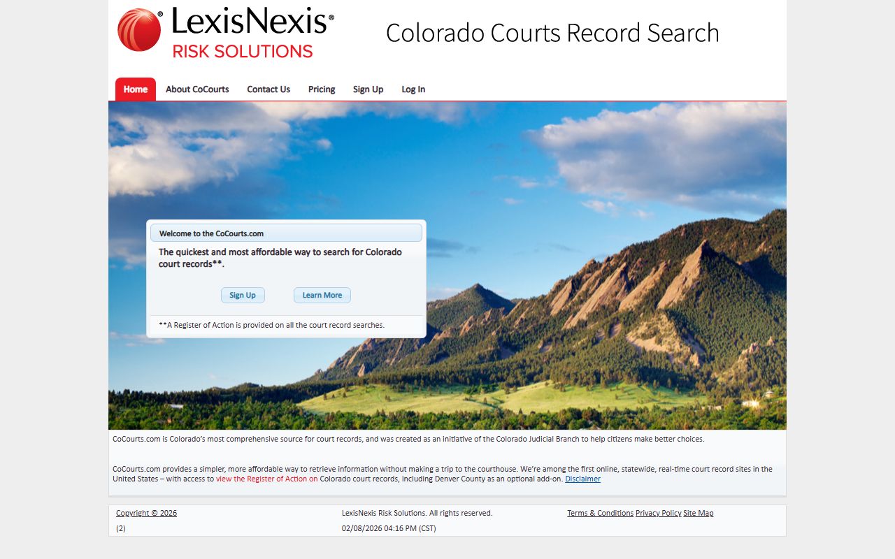 CoCourts LexisNexis database for Colorado court record searches
